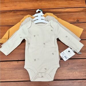 Cloud Island Cream, Tan, and Yellow Baby Bodysuit Trio Size 0-3 Months, NWT